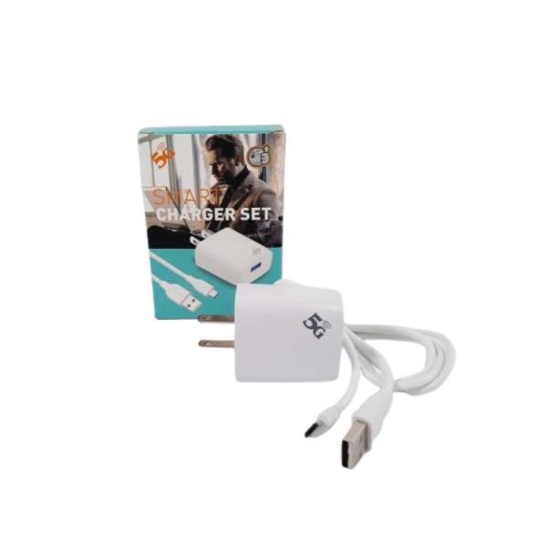 Cargador Cubo Casa Liso 3.1A 1 Usb Con Cable Caja Turquesa Con Blanco