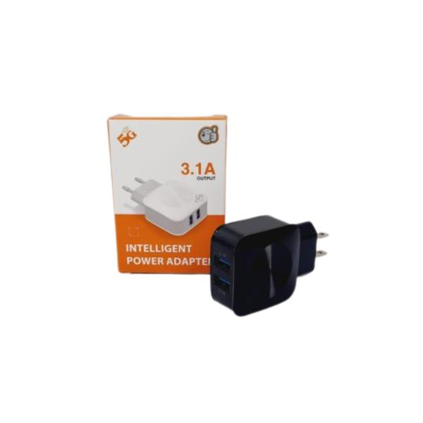Cargador Cubo Casa Liso 3.1A 2 Usb Caja Amarilla Con Blanco