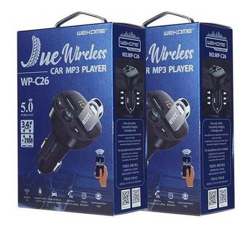 Transmisor Fm/Bluetooth Con Cargador 2 Usb Wp-C26 Wekome