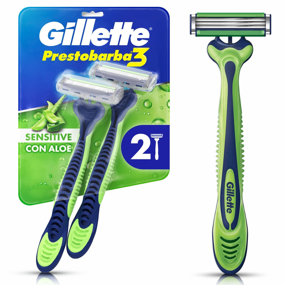 Rasuradora Gillette Prestobarba3 Sensitive Con Aloe, Piel Sensible, 2 Uds