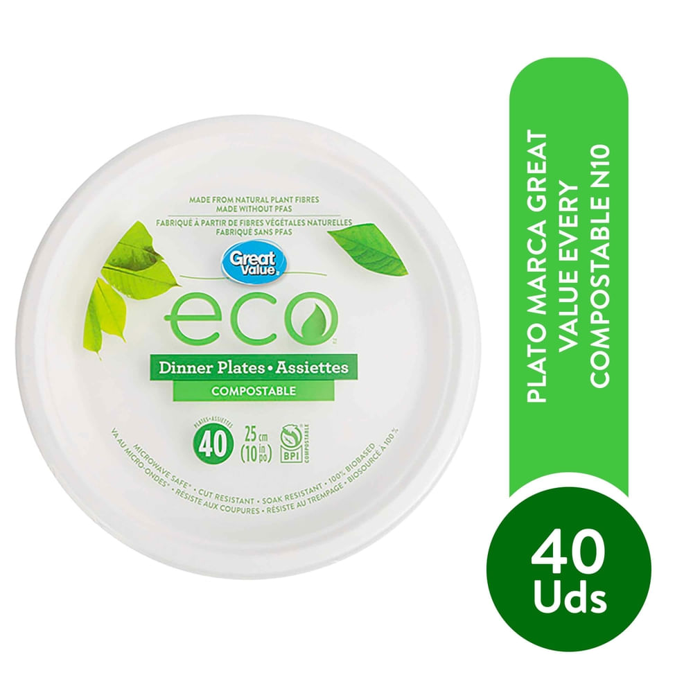 Plato Great Value Compostable N10 - 40 Uds