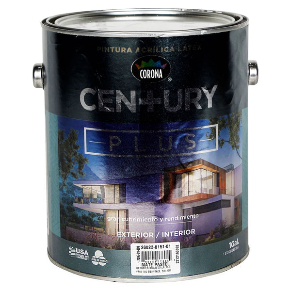 Pintura Acrílica Corona Century Plus Para Exteriores E Interiores Color Mate Pastel - 3.78 L