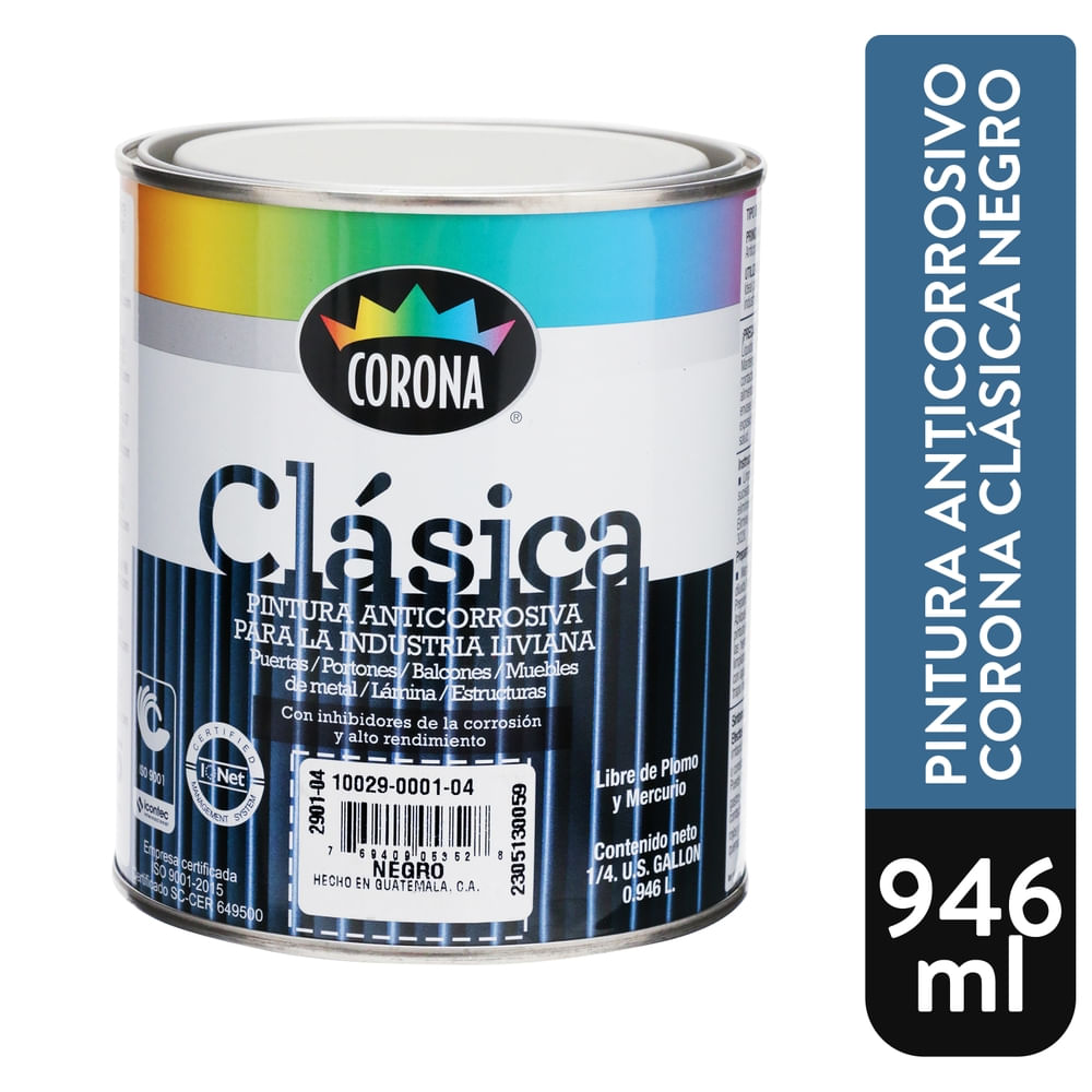 Pintura Anticorrosiva Corona Clásica Negro - 946 Ml