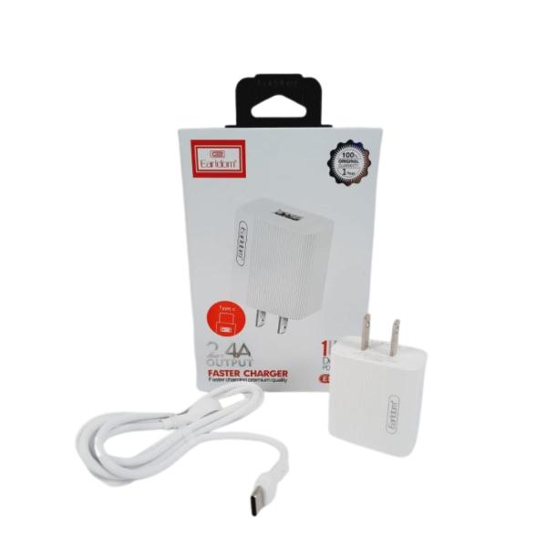 Cargador Cubo Casa Es-161 Con Cable Tipo-C A Usb Earldom