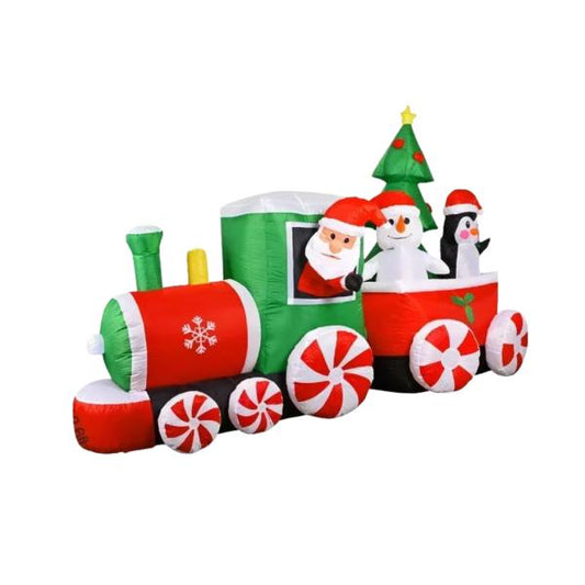 Inflable de Tren Navideño Gigante | Santa, Pingüino y Árbol