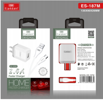 Cargador Cubo Casa Es-187I Con Cable Iphone Lightning Earldom