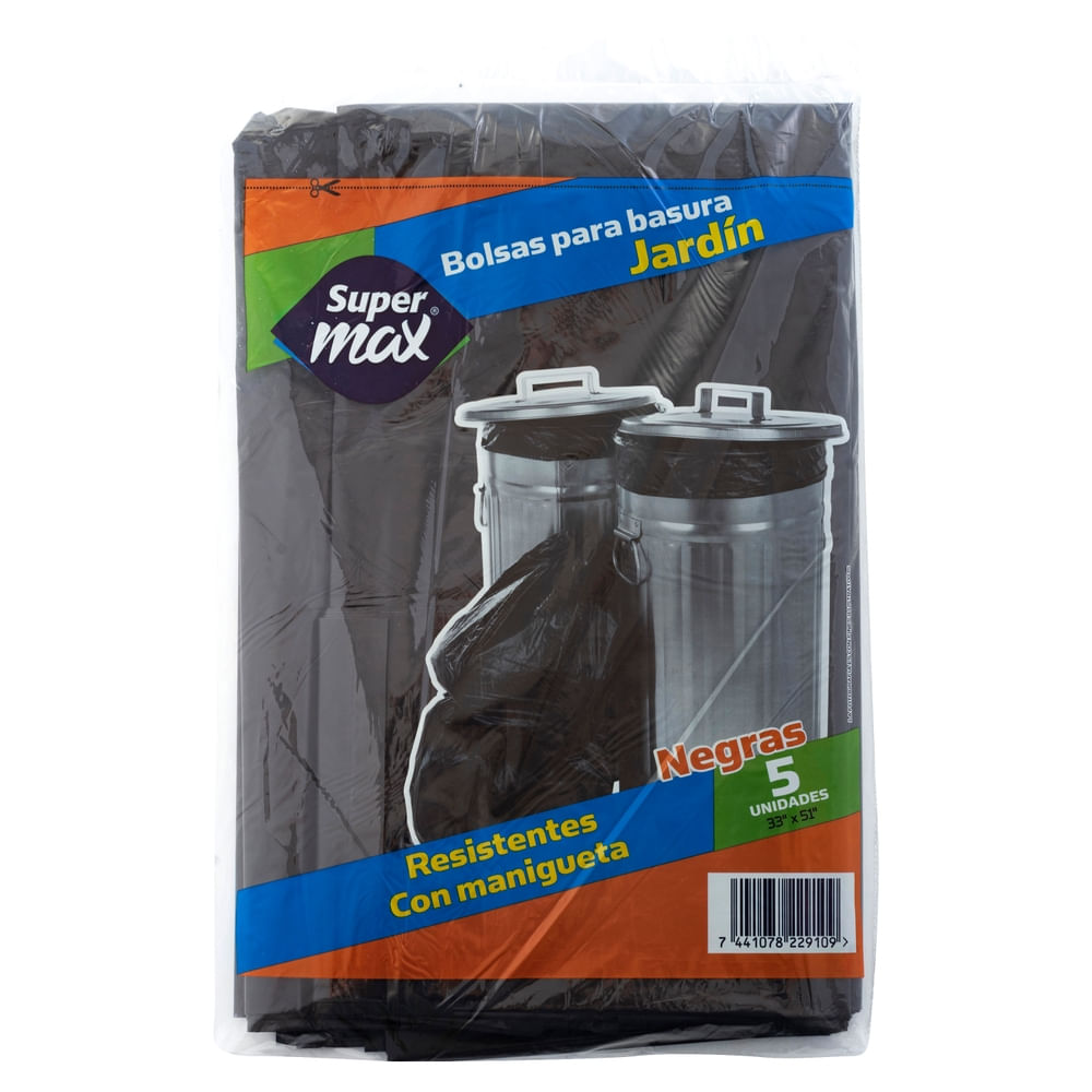 Bolsa Para Basura Supermax, Negra Con Manigueta Jardín 5 Unidades