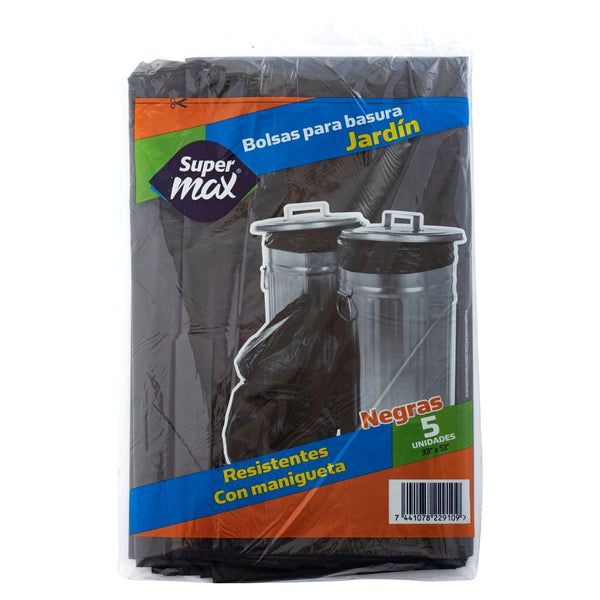 Bolsa Para Basura Supermax, Negra Con Manigueta Jardín 5 Unidades