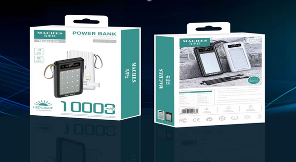 Bateria DE Emergencia 10000 S20 CON LUZ LED Negro