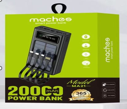 Power Bank MA21 20000MAH Solar CON Cables Integrados Negro