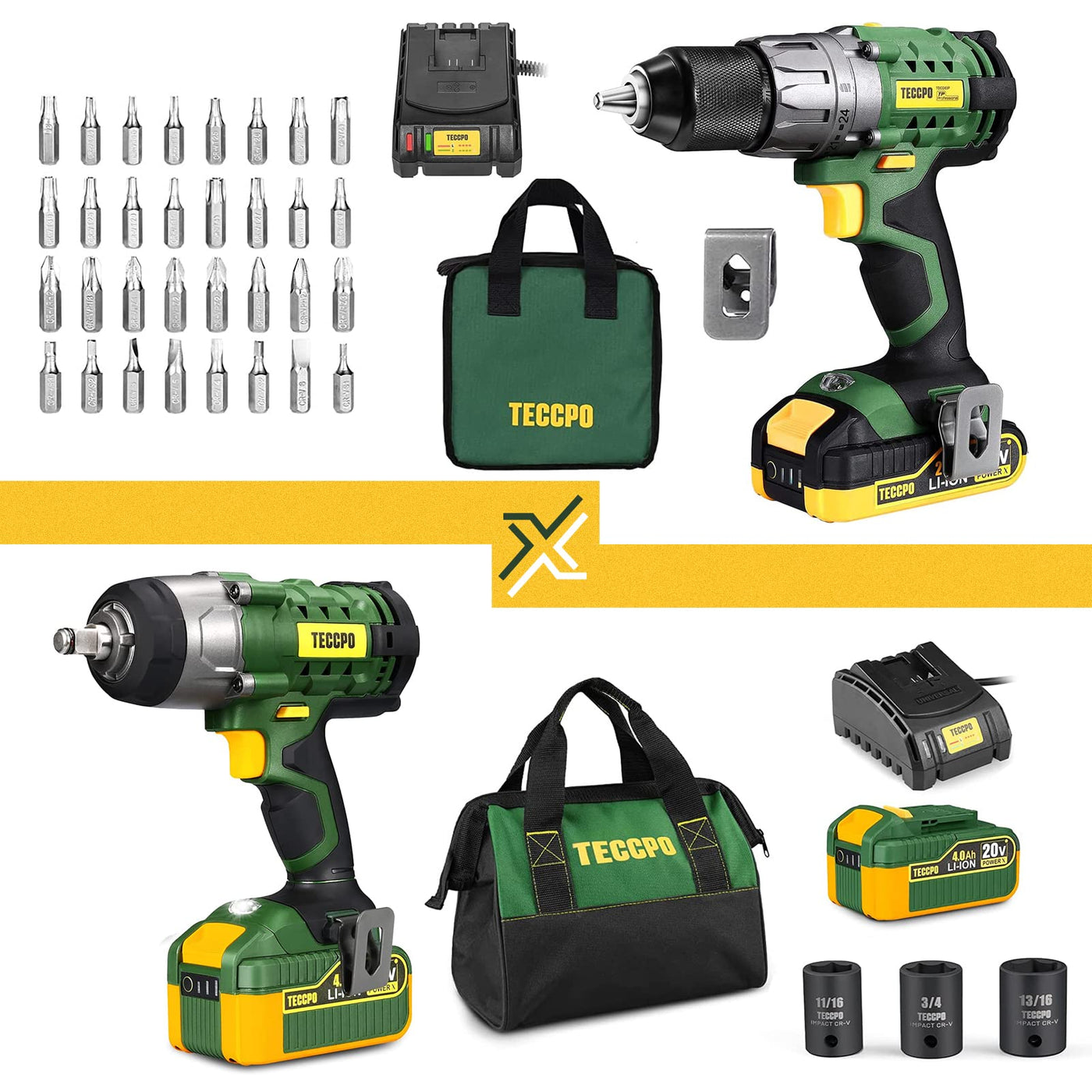 Combo Taladro Percutor + Llave de Impacto Inalámbrico 21V (2 Baterías)