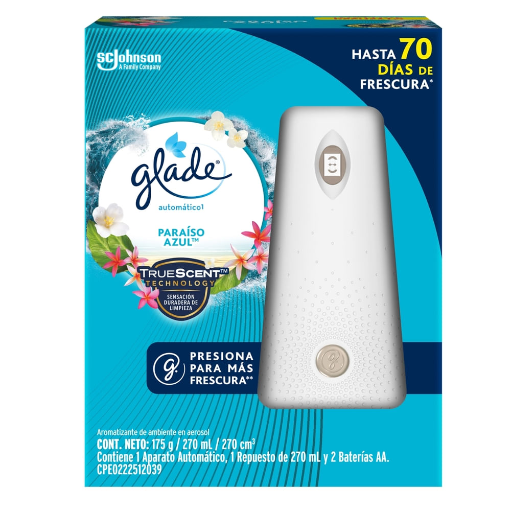 Aromatizante Glade Automático En Aerosol Aparato Paraíso Azul - 175 G