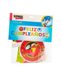 Letrero Cartón Feliz Cumpleaños Sonic Multicolor