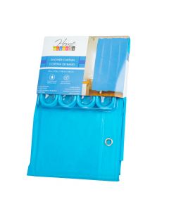 Cortina Baño Plástica Lisa 70x72pulg 13pzas Celeste