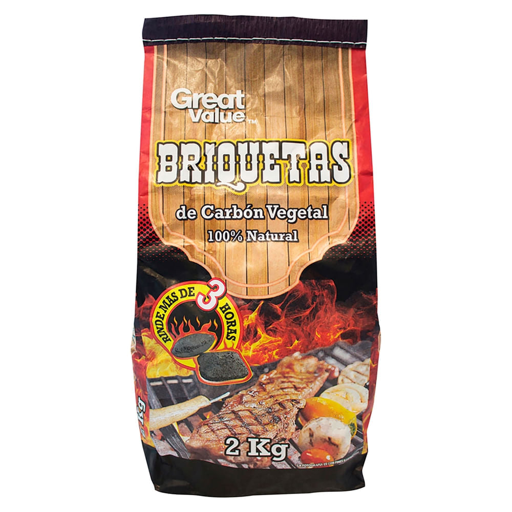 Carbón Great Value Vegetal Briquetas 100% Natural - 2 Kg