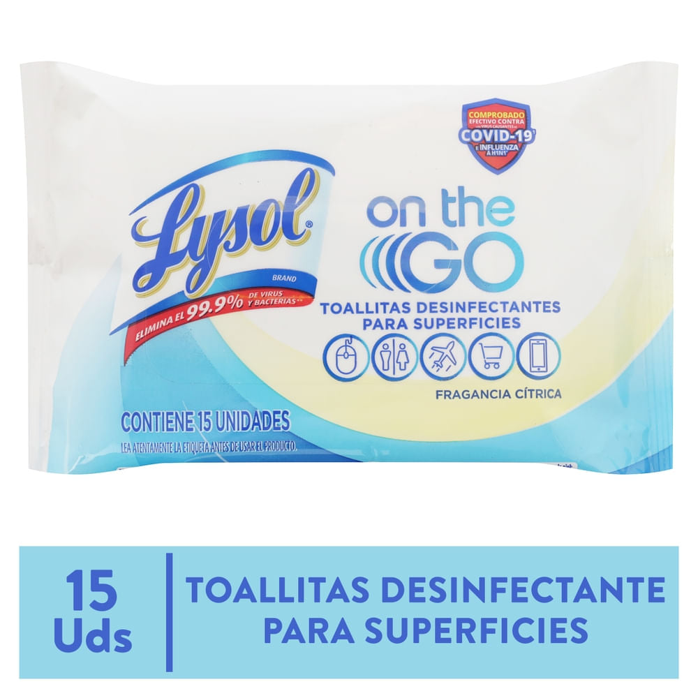 Toalla Desinfectante Lysol On The Go 15 Unidades