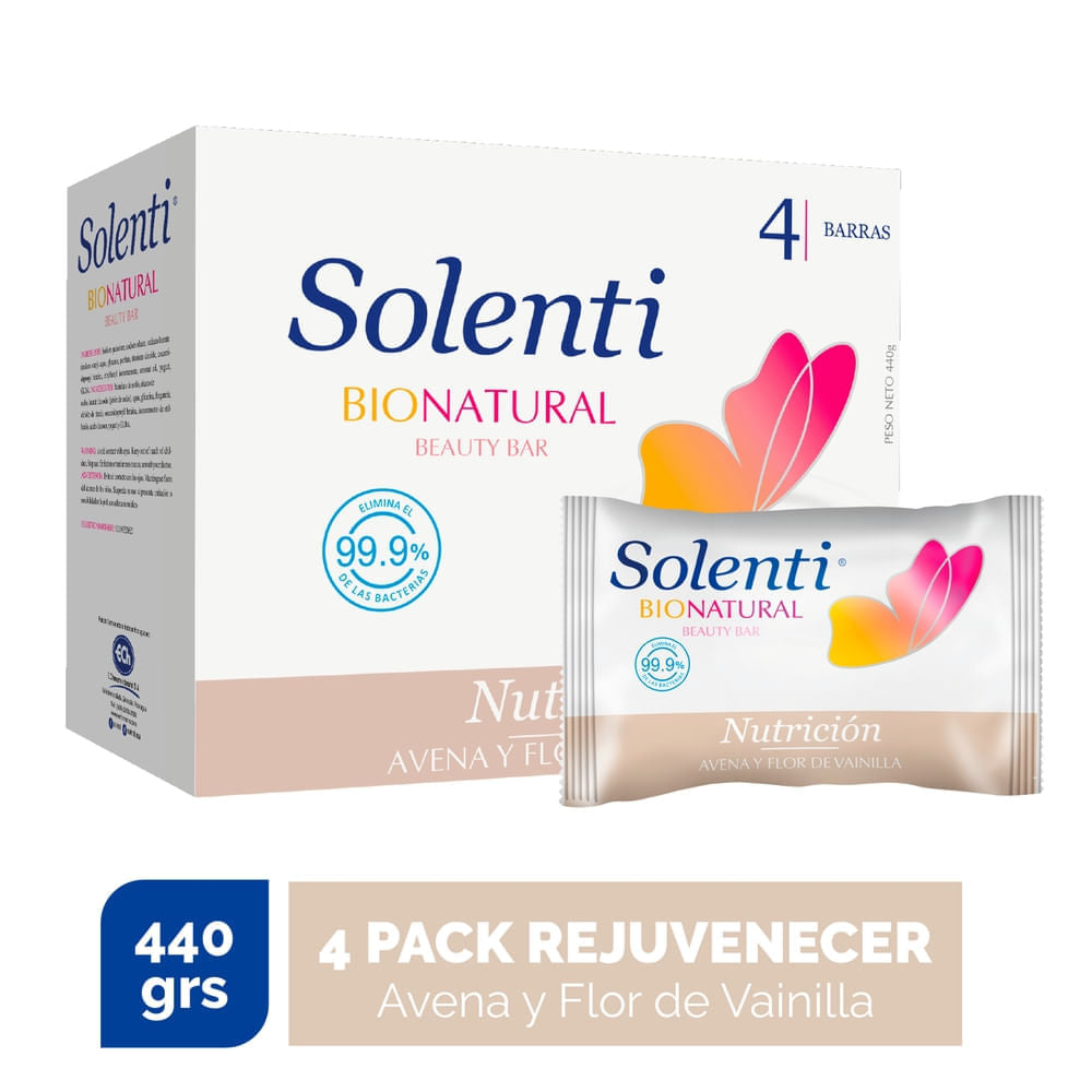 Jabón De Tocador Solenti Nutrición 4 Pack - 440 G