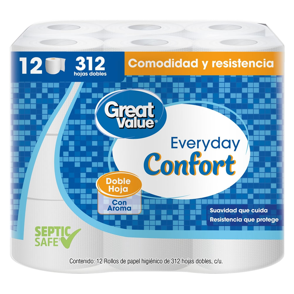 Papel Higiénico Great Value Doble Hoja Comodidad Y Resistencia - 12 Rollos