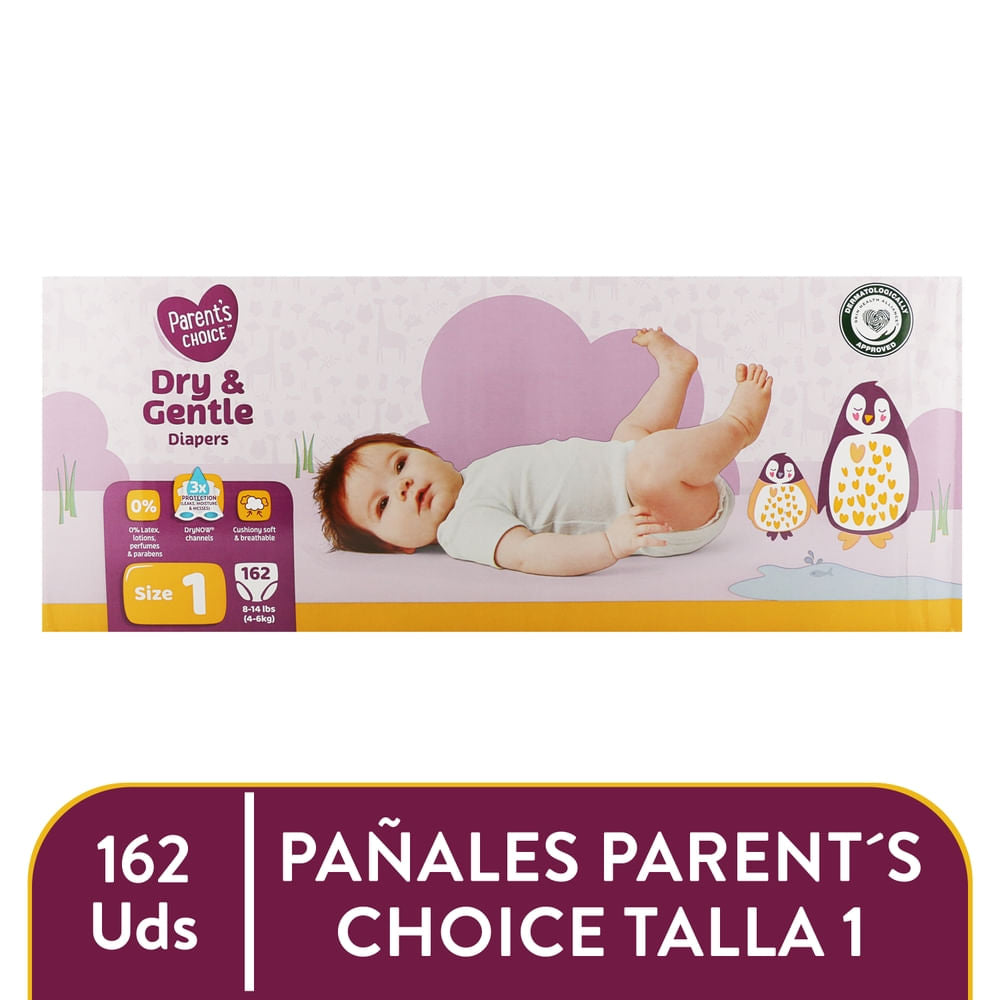 Pañales Parent's Choice Dry And Gentle Talla 1 - 162 Uds