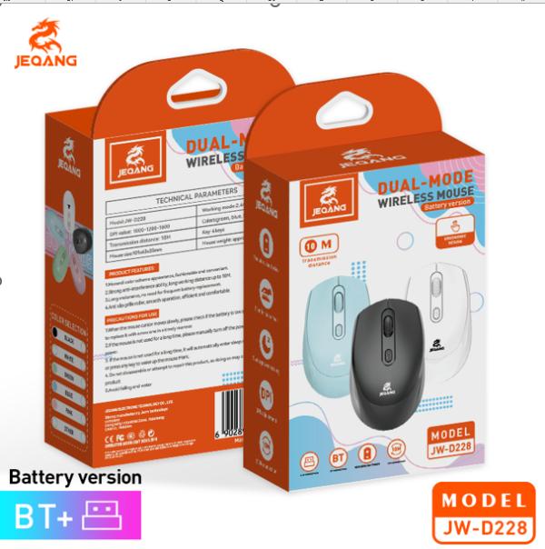 MOUSE INALÁMBRICO DUAL JEQANG JW-D228 NEGRO  BLUETOOTH + 2.4 GHZ NEGRO