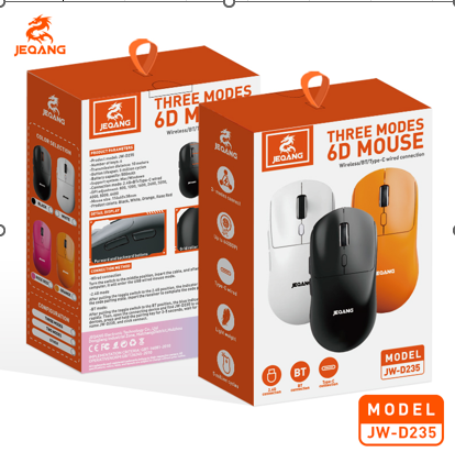 MOUSE INALÁMBRICO TRIMODO RECARGABLE JEQANG JW-D235 6400 DPI NEGRO