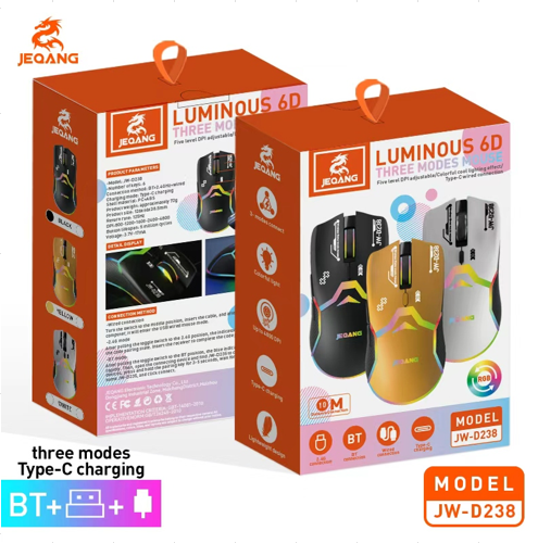 MOUSE GAMING TRIMODO RECARGABLE RGB JEQANG JW-D238 8000 DPI NEGRO