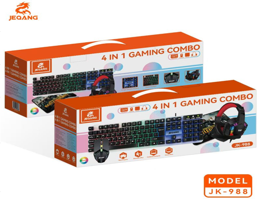 COMBO GAMER ALÁMBRICO 4 EN 1 RGB JEQANG JK-988 TECLADO, MOUSE, AUDÍFONOS Y MOUSEPAD  CARACTERÍSTICAS