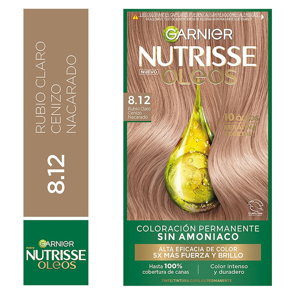 Tinte Para El Cabello Garnier Nutrisse Óleos Tono 8.12 Rubio Cenizo Nacarado Sin Amoníaco