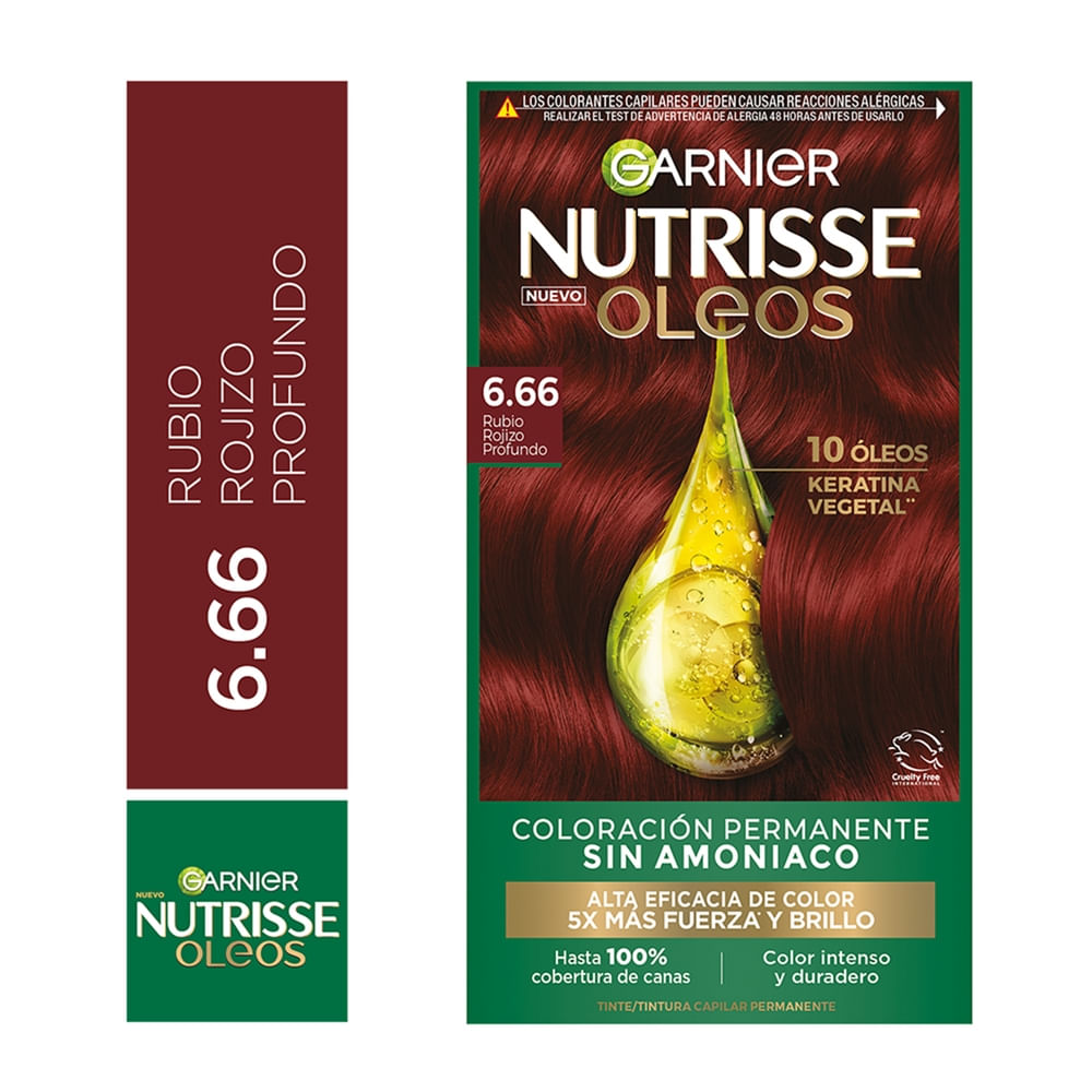 Tinte Para El Cabello Garnier Nutrisse Óleos Tono 6.66 Rubio Rojizo Profundo Sin Amoníaco