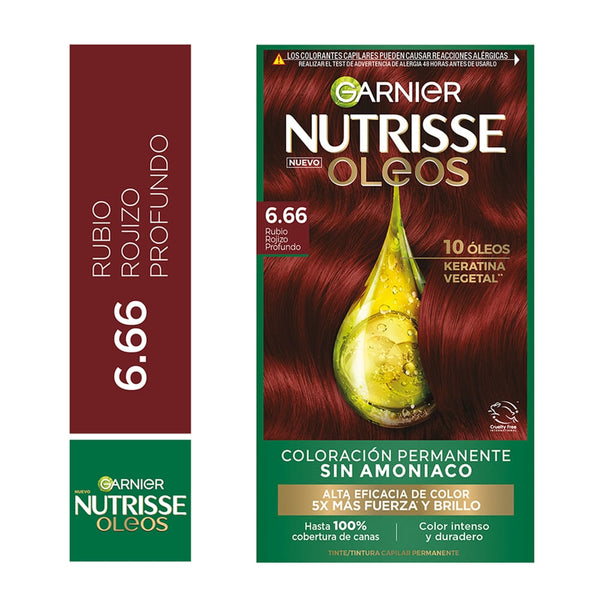 Tinte Para El Cabello Garnier Nutrisse Óleos Tono 6.66 Rubio Rojizo Profundo Sin Amoníaco