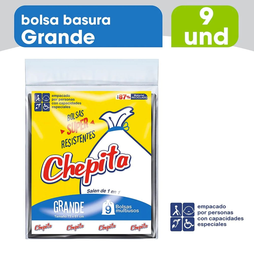 Bolsa Basura Grande Chepita Negra, Super Resistentes - 9uds