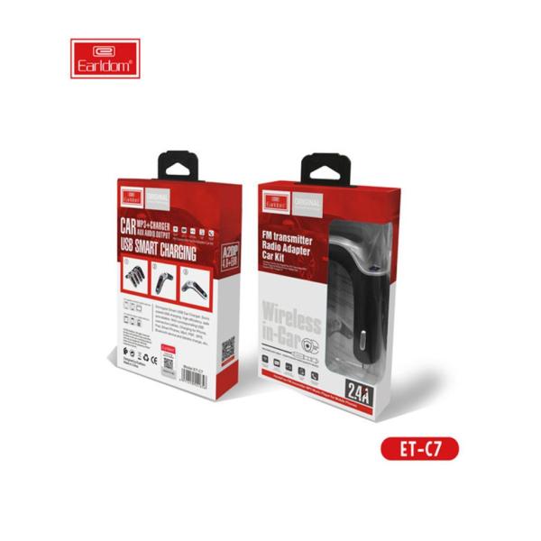 Cargador Cubo Carro Usb 2.4A Con Bluethooth Y Fm Transmisor Et-C7 Earldom Negro