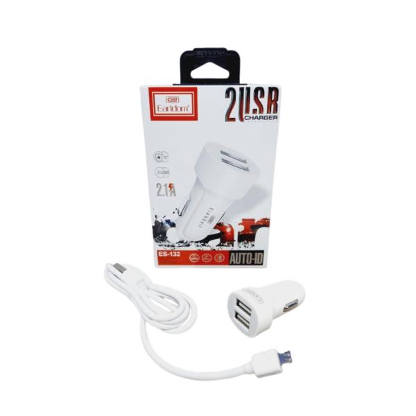 Cargador Cubo Carro Doble Usb 2.1 A Con Cables Micro V8 Es-132M Earldom Blanco