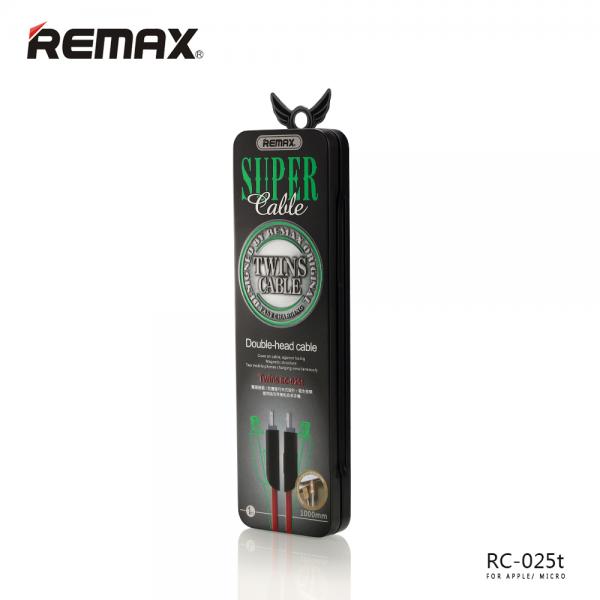 CABLE USB LIGHTNING MICRO B RC-025T BINARY 2EN1 REMAX ROJO