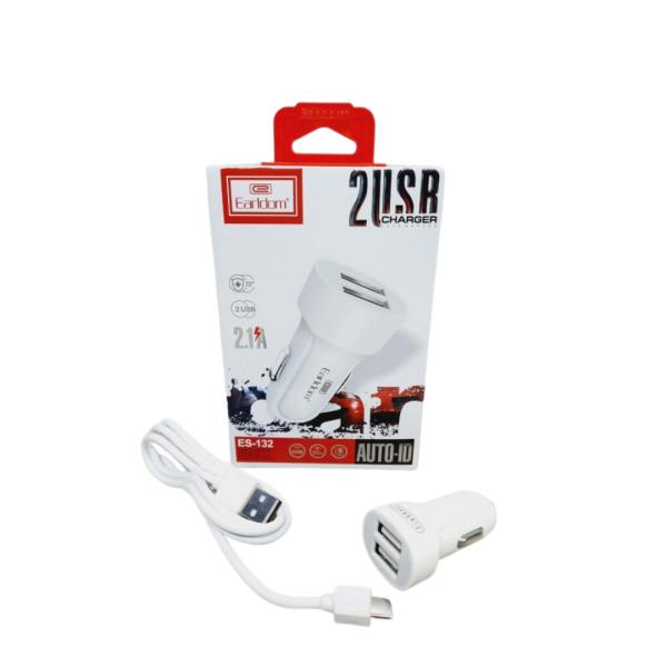 Cargador Cubo Carro Doble Usb 2.1 A Con Cables Tipo-C Es-132C Earldom Blanco