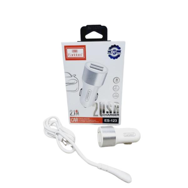 CARGADOR CUBO CARRO DOBLE USB 2.1 A CON CABLES TIPO-C ES-123C EARLDOM COLOR Plateado