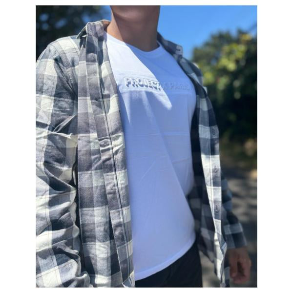 Camisa Cuadros Gris Con Azul Oscuro Xs