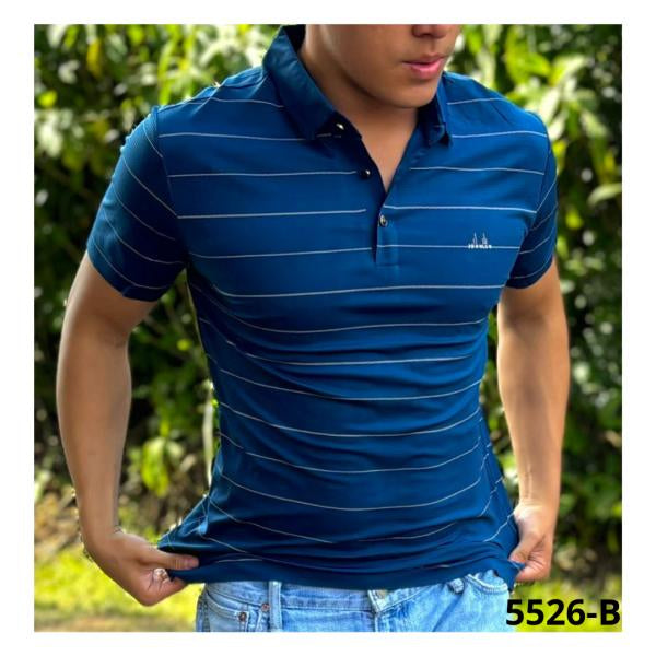 Camisa Cuello Polo Azul Oscuro Tela Fria Xs