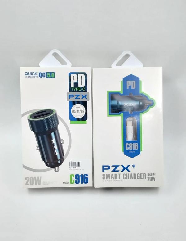 Cargador Completo Para Carro Doble Puerto Usb+ Tipo C C-Ip 20W Modelo C916 Pzx Azul