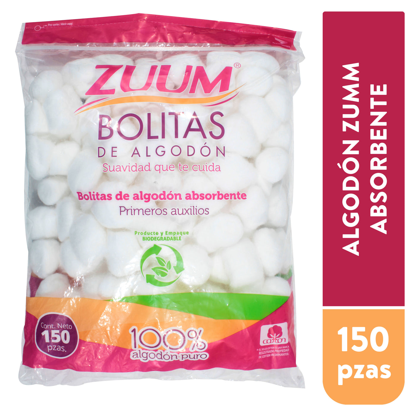 Algodon Zumm Absorbente Bolsa 150unid