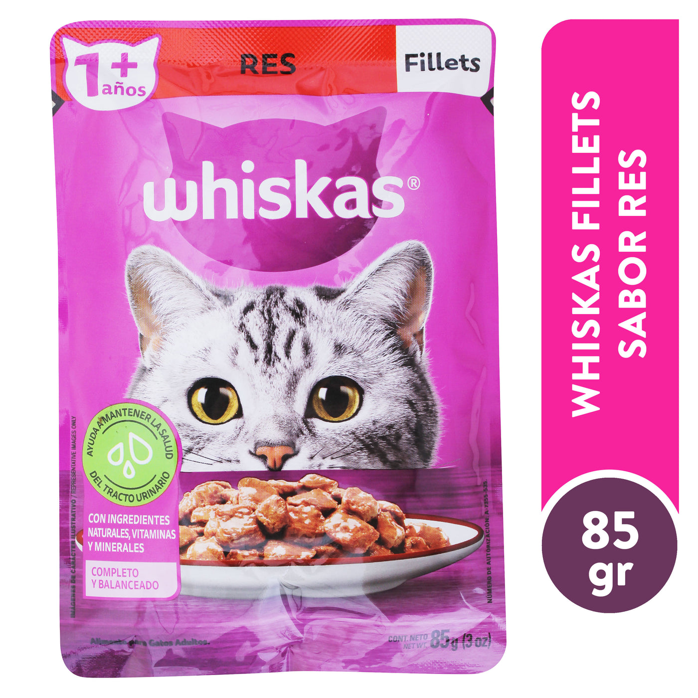 Alimento Húmedo Whiskas Para Gato Adulto Sabor Res - 85 G