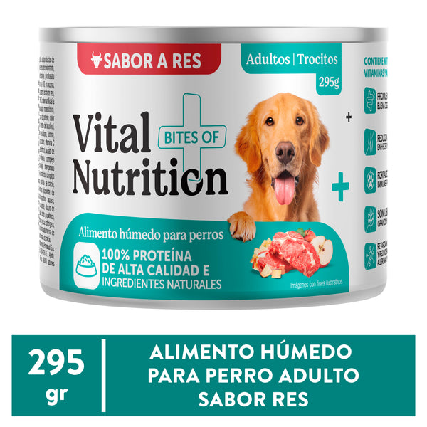 Alimento Húmedo Para Perro Vital Nutrition Cubitos Sabor Res - 295 G