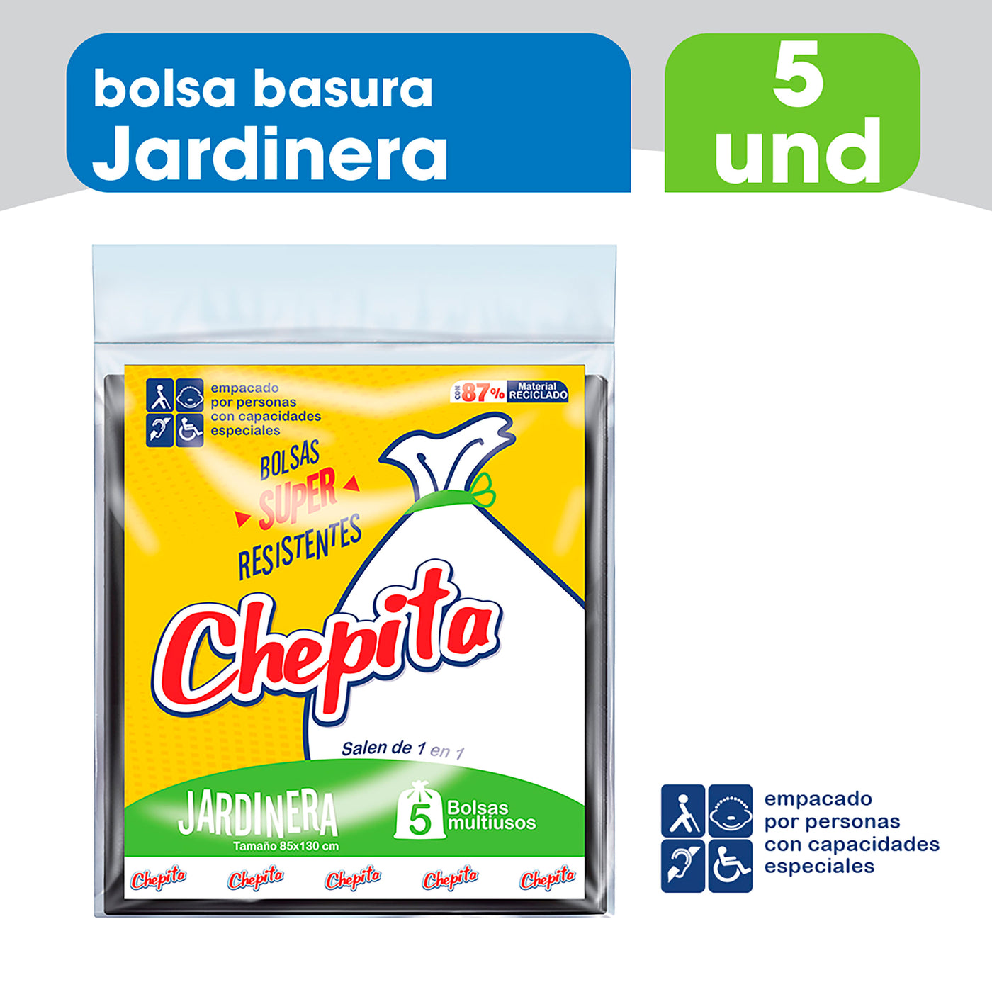 Bolsa Basura Chepita Jardinera Nega, Super Resistentes - 5uds