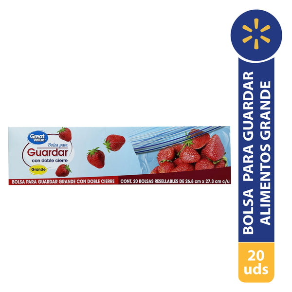 Bolsa Great Value Para Guardar Alimentos Grande Doble Cierre - 20uds