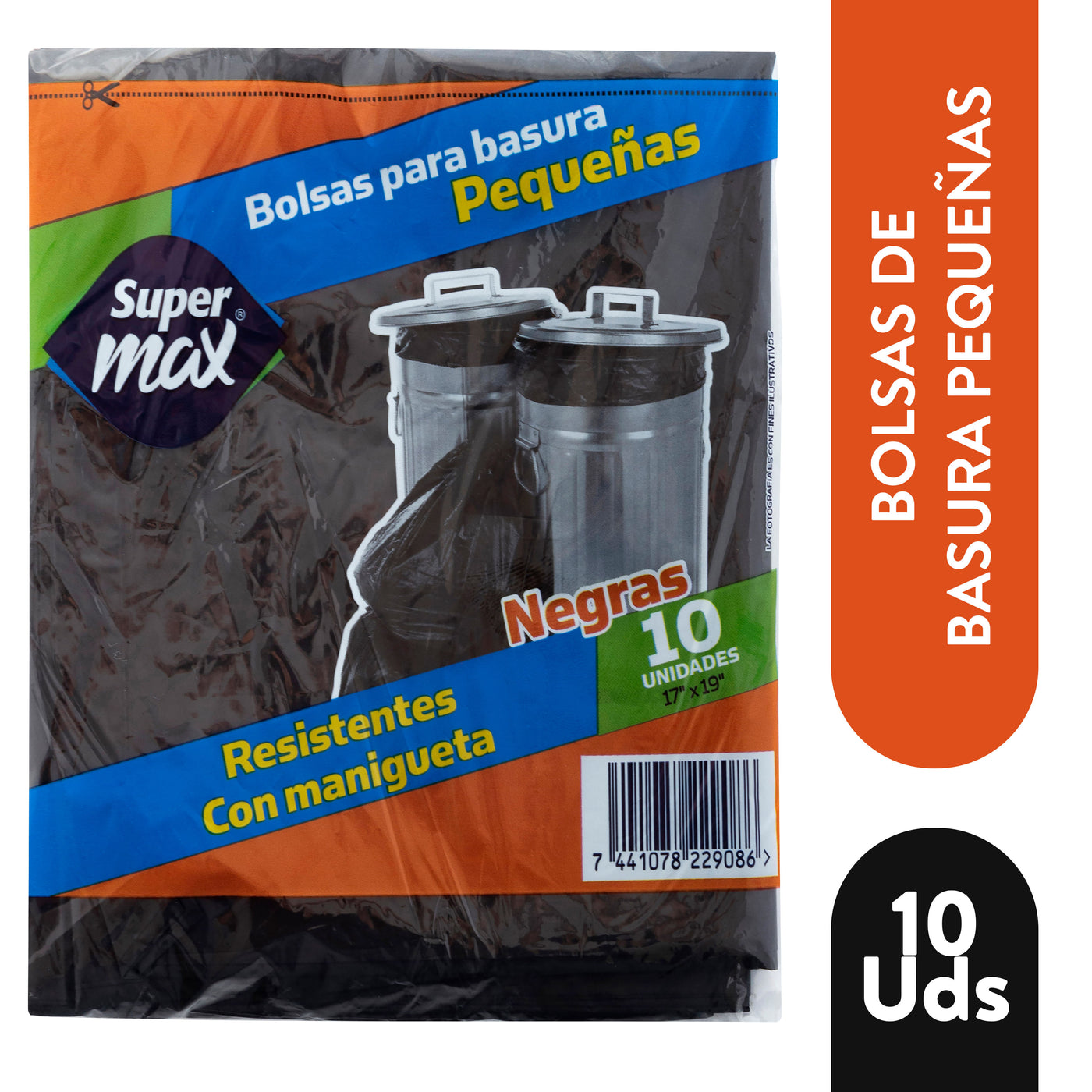 Bolsa Para Basura Supermax, Negra Con Manigueta Pequeña 10 Unidades
