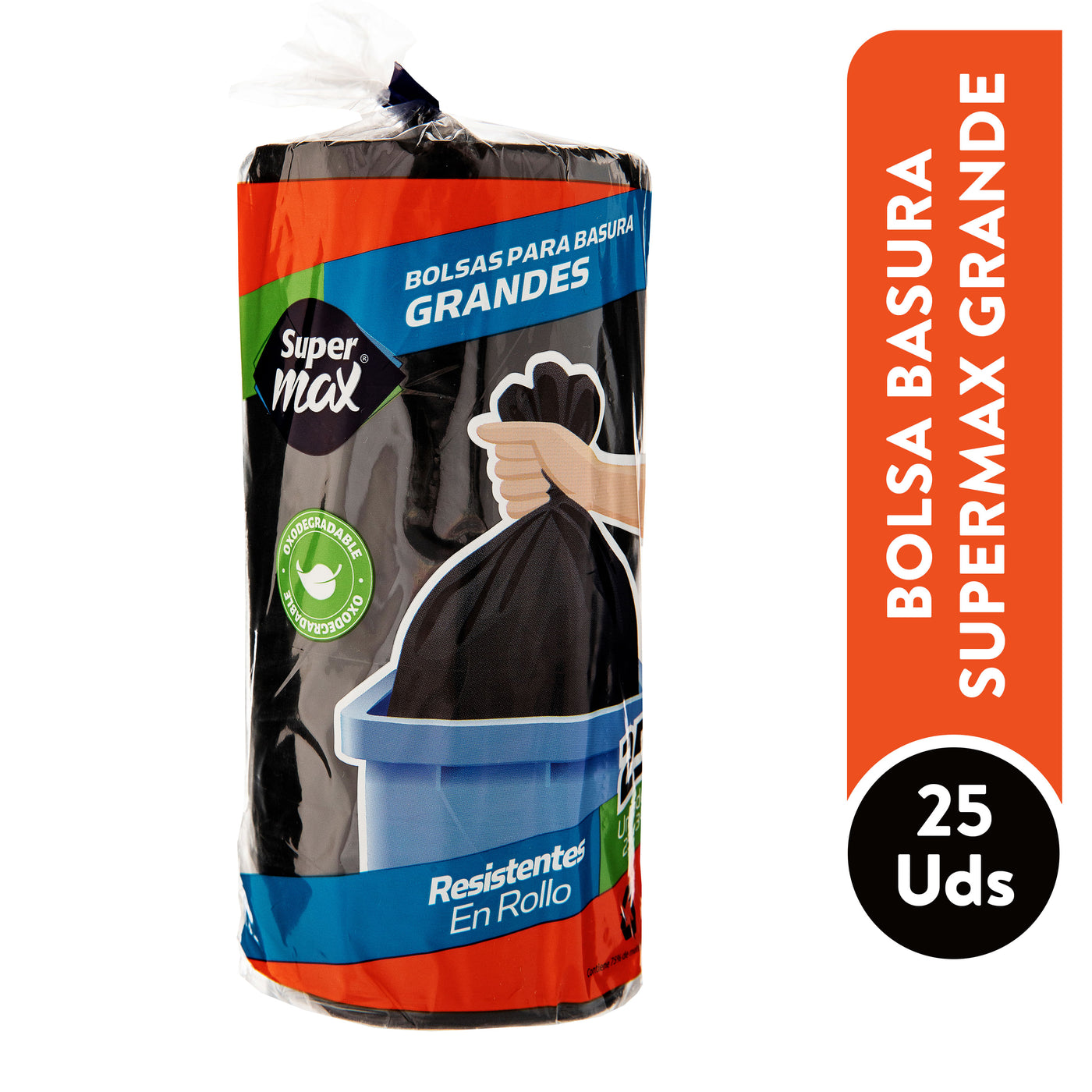 Bolsa Para Basura Supermax, Negra Grande 25 Unidades