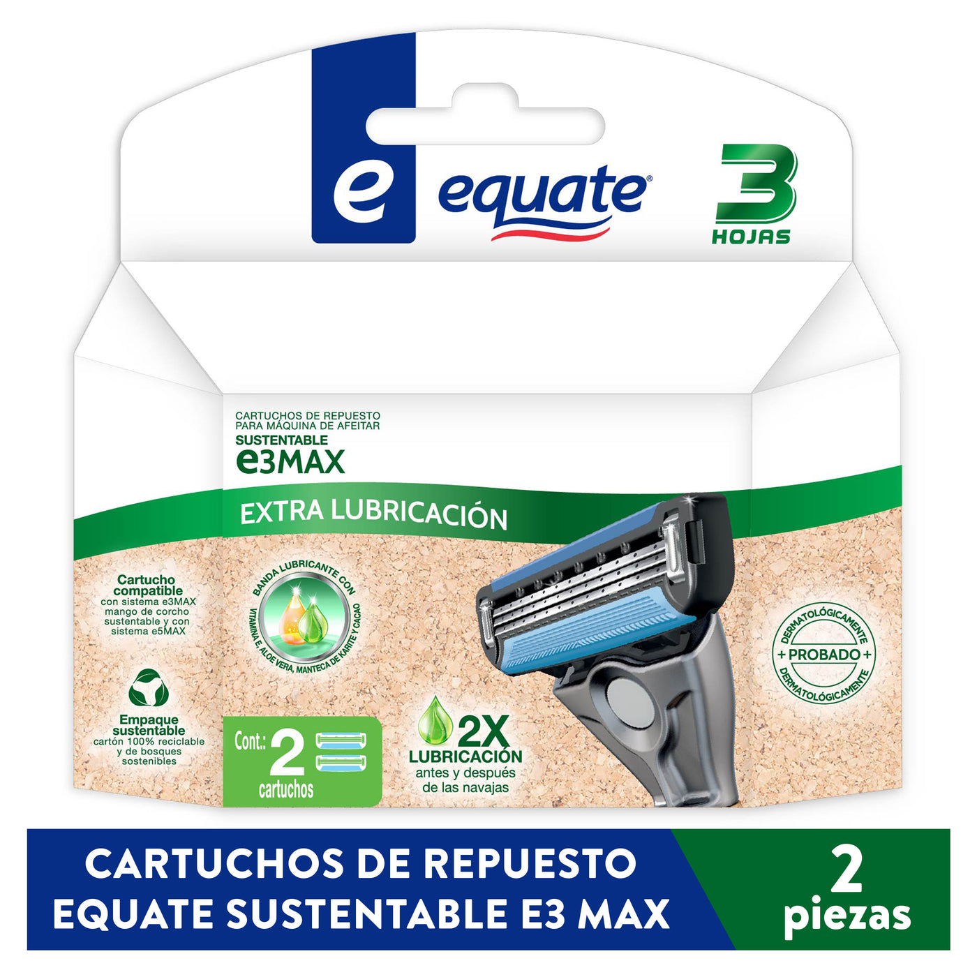 Cartuchos De Repuesto Equate Sustentable E3 Max, Extra Lubricación - 2pzas