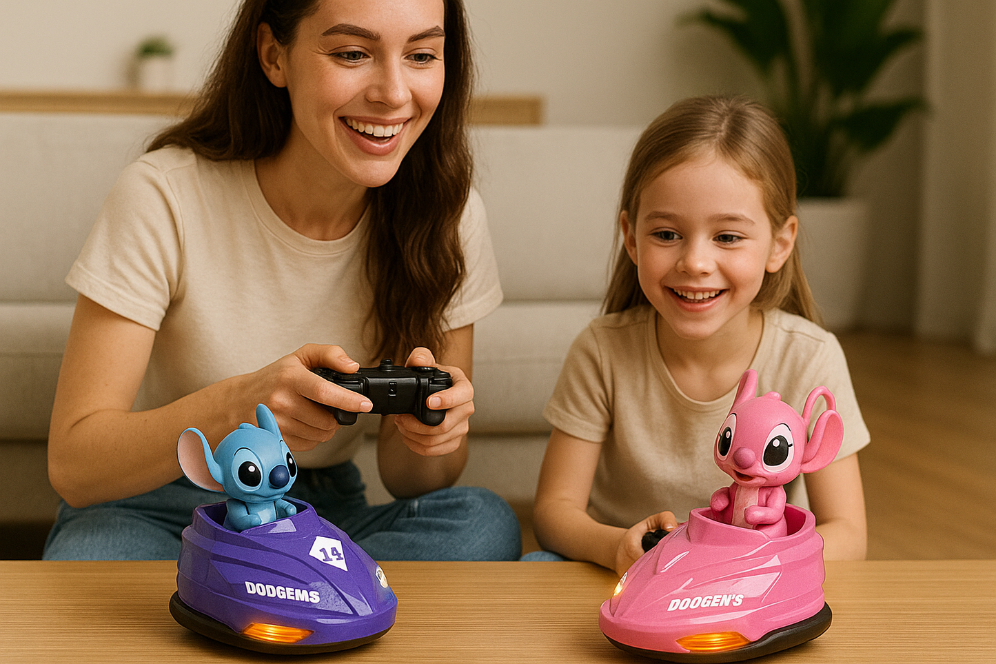 Carros chocones con control remoto de stitch