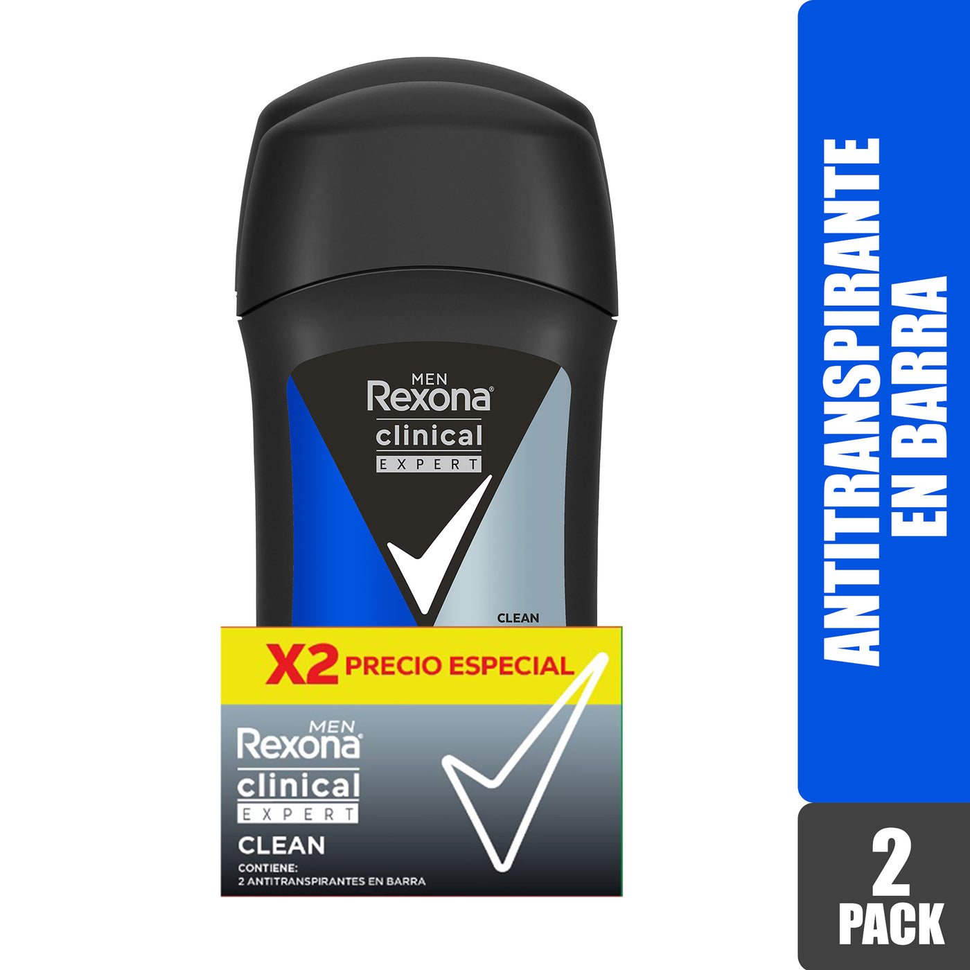 Desodorante Rexona Clinical Caballero Expert Clean Barra 2 Pack - 46 G