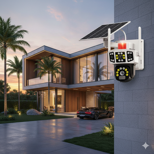 Cámara de Seguridad Solar WiFi 360° | Visión Nocturna a Color 2K, Batería y Sensor de Movimiento